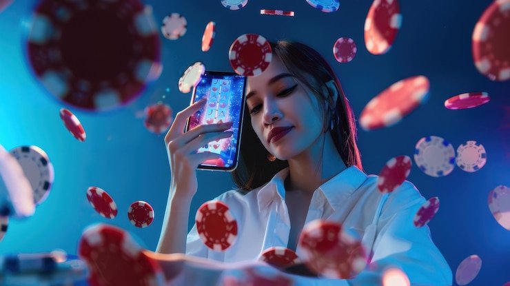 Dua teman menikmati hiburan sports dan casino secara bertanggung jawab di rumah